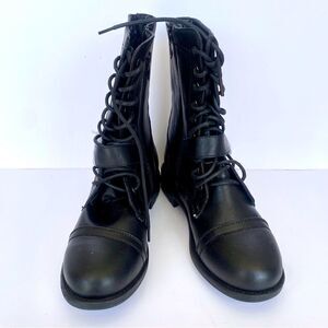 Top Moda Women Combat Rider Boot Sz 8.5 Black Faux Leather Lace Up